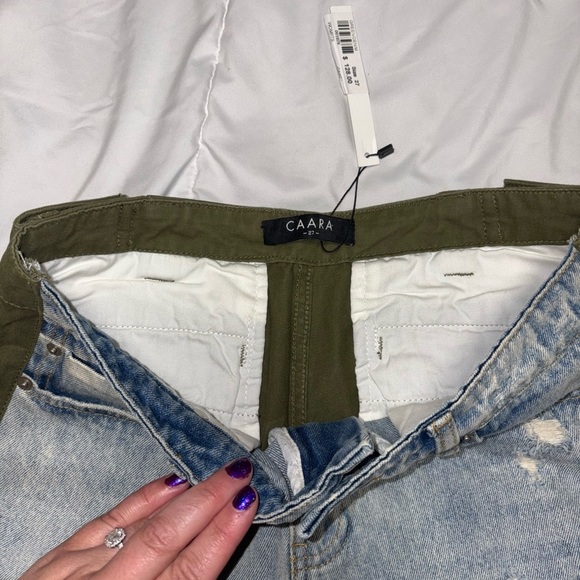 CAARA New with Tags Two Tone Two Sided Jeans Green Distressed Size 27 29inch - Picture 4 of 10